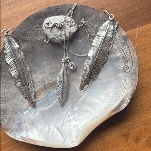 925 Sterling Silver Feather Necklace and earring Set